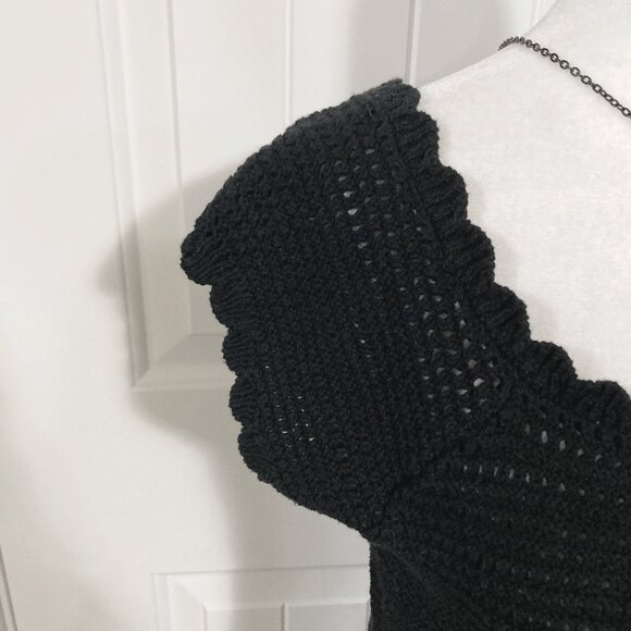 RICKI'S Vintage black cap sleeve knit top w/ scallop edges SMALL MEDIUM sweater - Picture 7 of 15